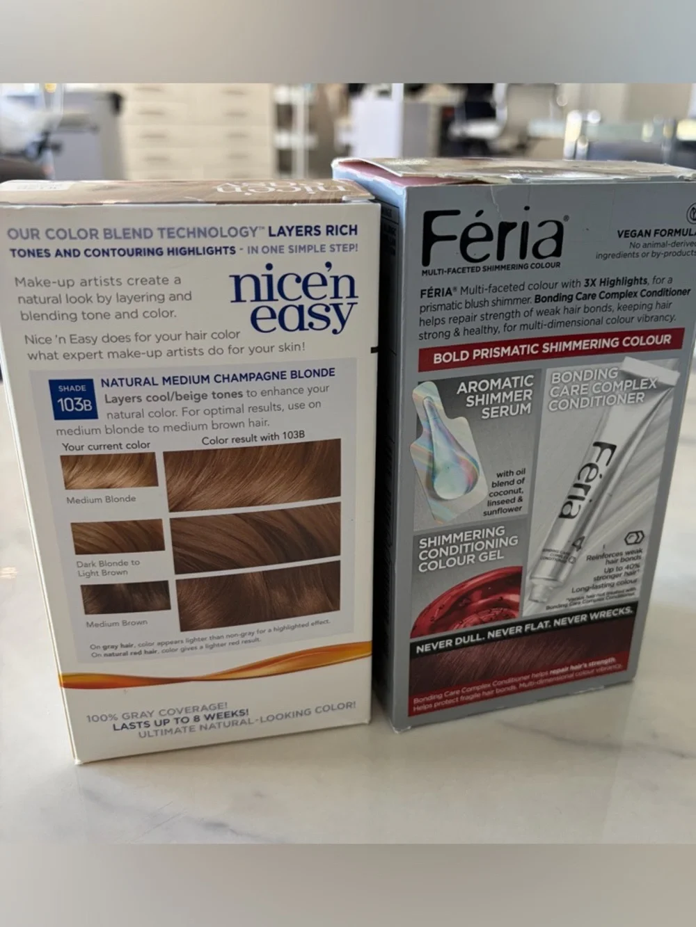 L’Oreal Feria & Clairol Nice & Easy BoxHair Color Deep Conditioner.